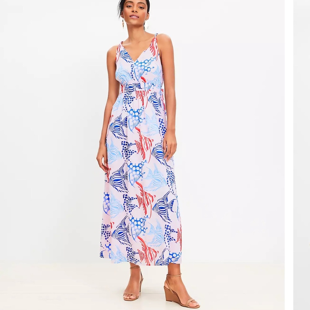 LOFT Double Side Tie Max Dress Fish Print Size XXLP NWOT